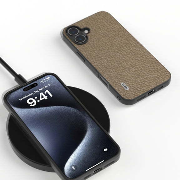 For iPhone 16 ABEEL Genuine Leather Litchi Texture Phone Case(Grey)