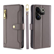 For Tecno Camon 20 Premier 5G Sheep Texture Cross-body Zipper Wallet Leather Phone Case(Grey)