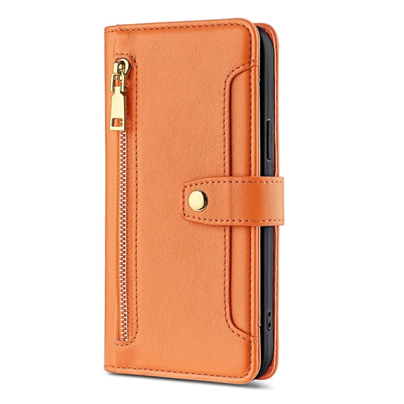 For Tecno Pova Neo 3 Sheep Texture Cross-body Zipper Wallet Leather Phone Case(Orange)