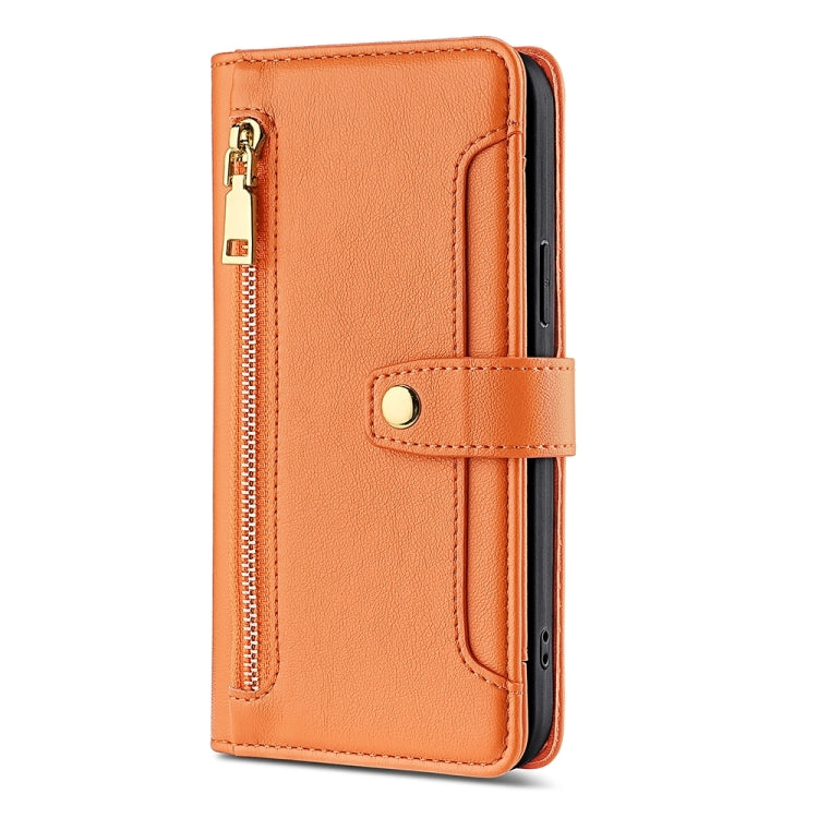 For Tecno Pova Neo 3 Sheep Texture Cross-body Zipper Wallet Leather Phone Case(Orange)