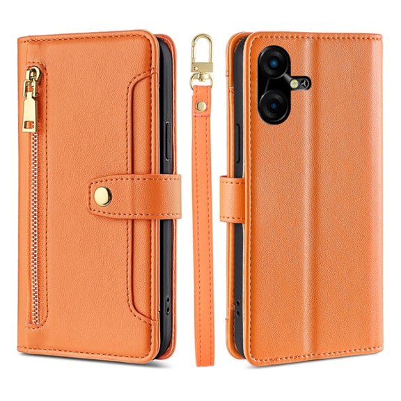 For Tecno Pova Neo 3 Sheep Texture Cross-body Zipper Wallet Leather Phone Case(Orange)