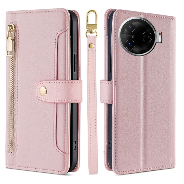 For Tecno Camon 30 Pro 5G Sheep Texture Cross-body Zipper Wallet Leather Phone Case(Pink)