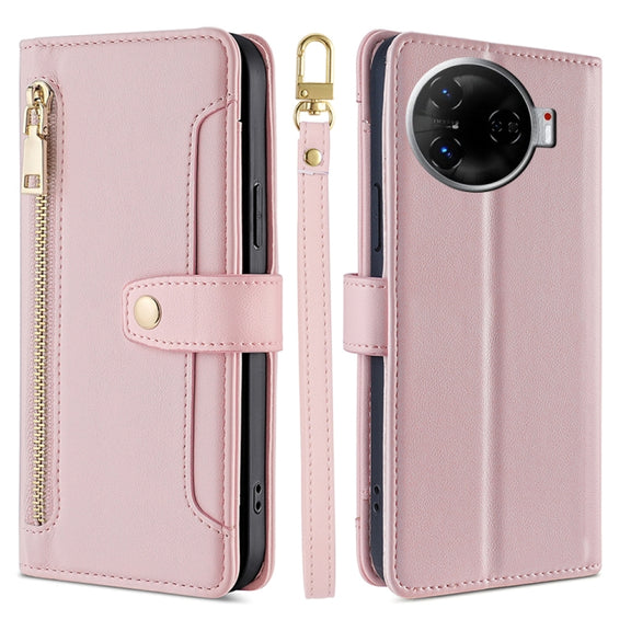 For Tecno Camon 30 Pro 5G Sheep Texture Cross-body Zipper Wallet Leather Phone Case(Pink)