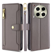 For Tecno Camon 30 Sheep Texture Cross-body Zipper Wallet Leather Phone Case(Grey)