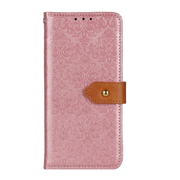 For iPhone 16e European Floral Embossed Leather Phone Case(Pink)