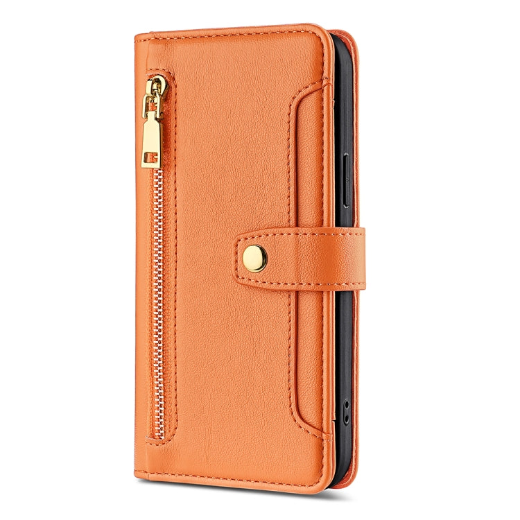 For Sharp Aqous Wish3 Sheep Texture Cross-body Zipper Wallet Leather Phone Case(Orange)