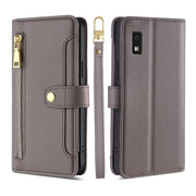 For Sharp Aqous Wish3 Sheep Texture Cross-body Zipper Wallet Leather Phone Case(Grey)