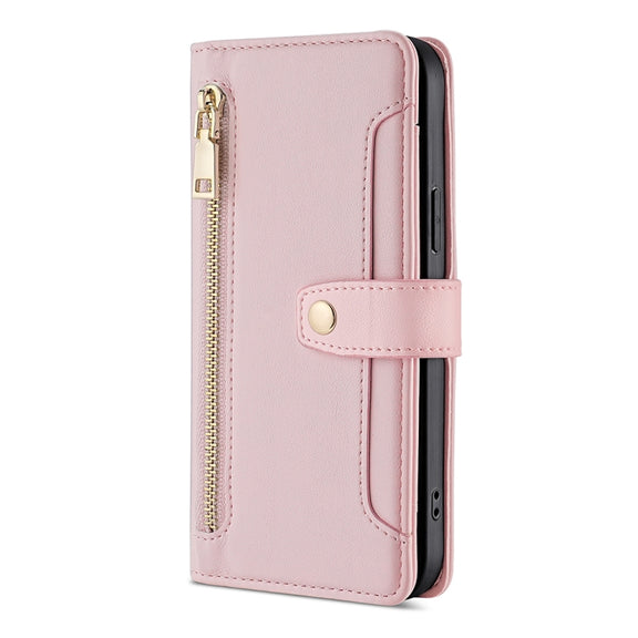 For Sharp Aquos R8 Pro SH-51 Sheep Texture Cross-body Zipper Wallet Leather Phone Case(Pink)
