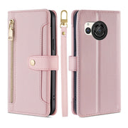 For Sharp Aquos R8 SH-52D Sheep Texture Cross-body Zipper Wallet Leather Phone Case(Pink)