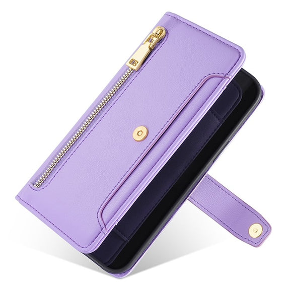 For Sharp Aquos R9 Sheep Texture Cross-body Zipper Wallet Leather Phone Case(Purple)