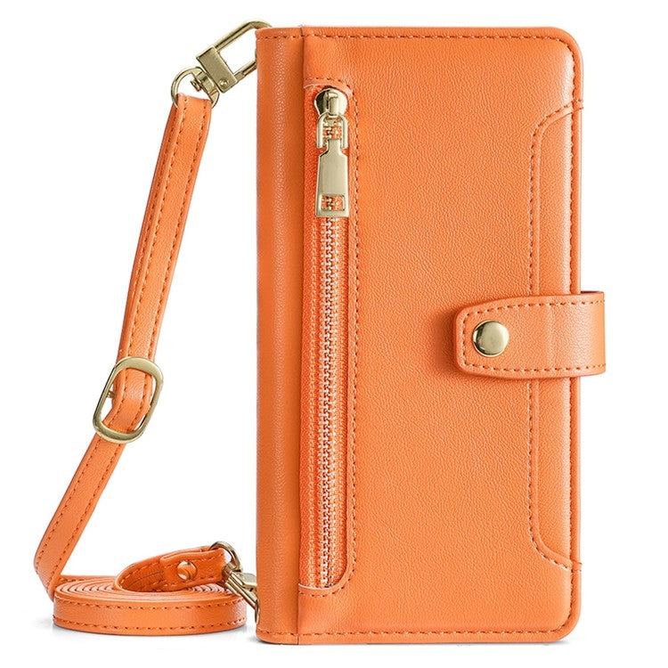 For Sharp Aquos Wish4 Sheep Texture Cross-body Zipper Wallet Leather Phone Case(Orange)