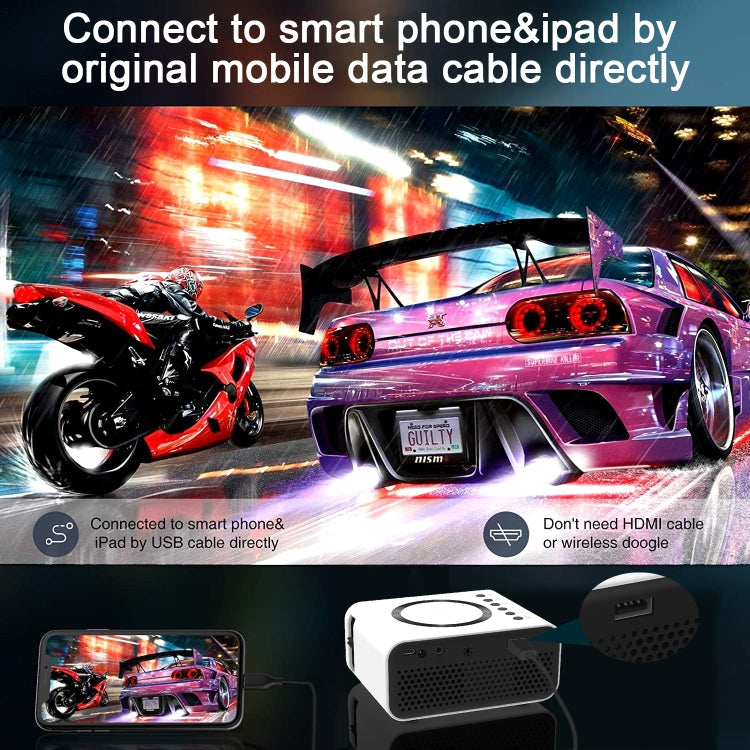 T300S 320x240 24ANSI Lumens Mini LCD Projector Supports Wired & Wireless Same Screen, Specification:EU Plug(Black)