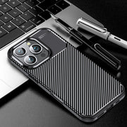 For iPhone 16 Pro Max Carbon Fiber Texture Shockproof TPU Phone Case(Black)