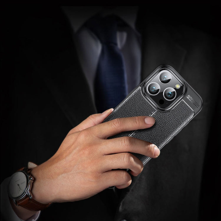 For iPhone 16 Pro Max Litchi Texture Shockproof TPU Phone Case(Black)