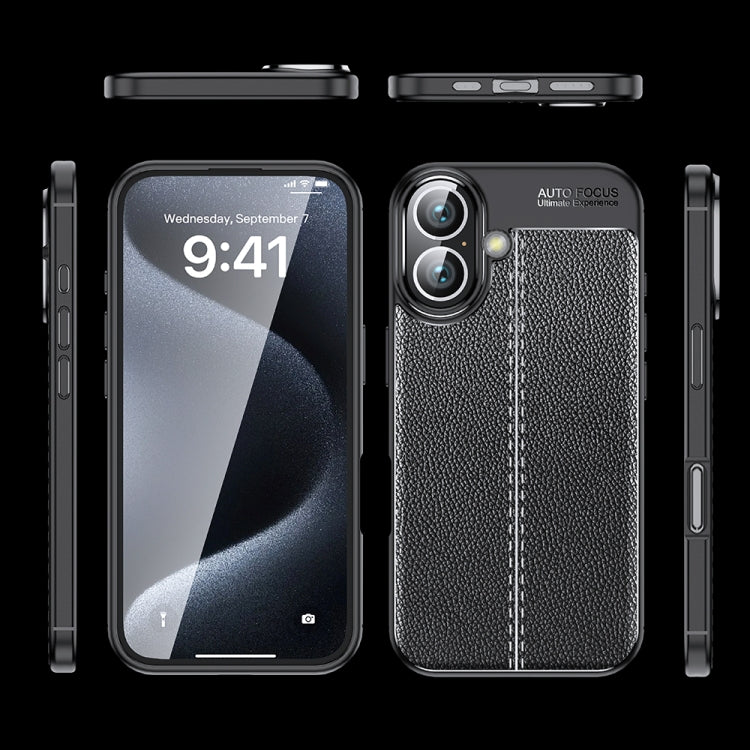 For iPhone 16 Plus Litchi Texture Shockproof TPU Phone Case(Black)