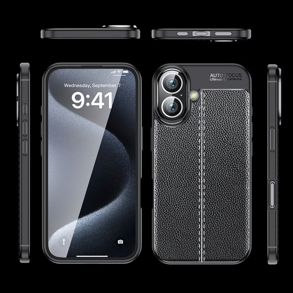 For iPhone 16 Plus Litchi Texture Shockproof TPU Phone Case(Black)