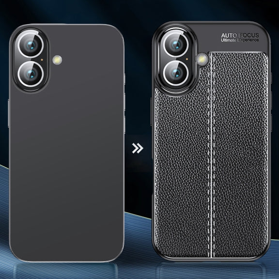 For iPhone 16 Plus Litchi Texture Shockproof TPU Phone Case(Black)