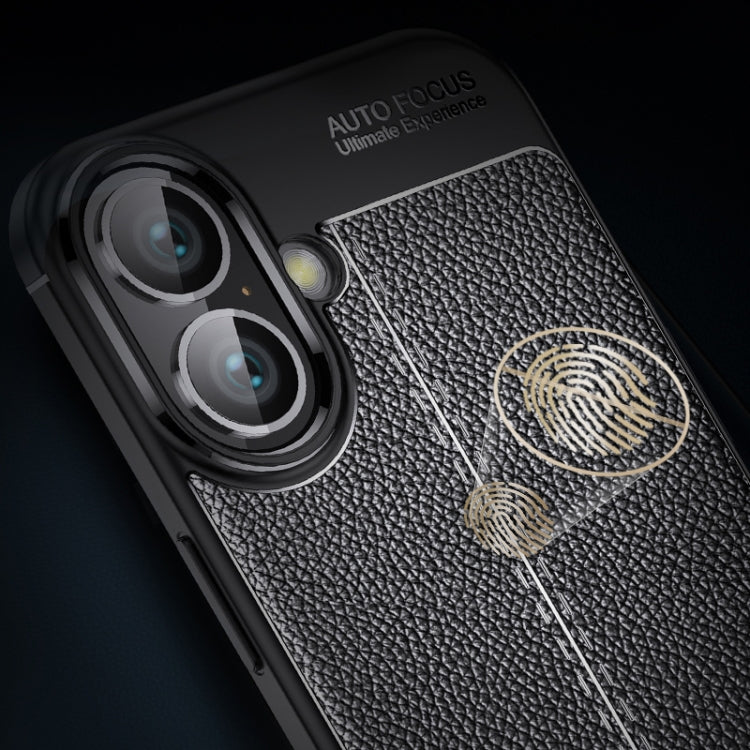 For iPhone 16 Plus Litchi Texture Shockproof TPU Phone Case(Black)