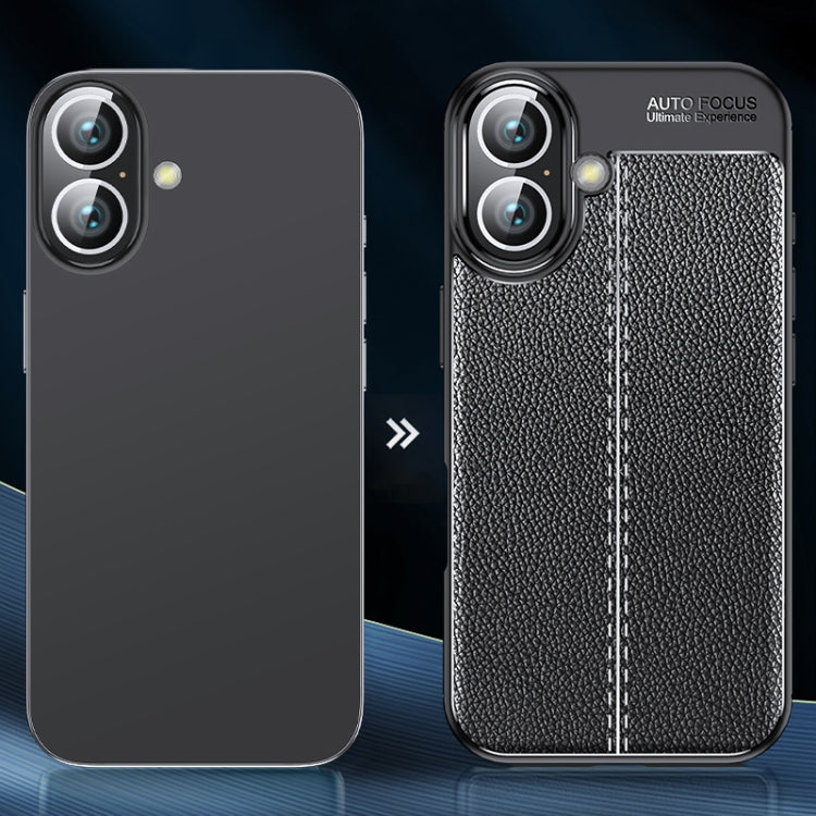 For iPhone 16 Litchi Texture Shockproof TPU Phone Case(Black)