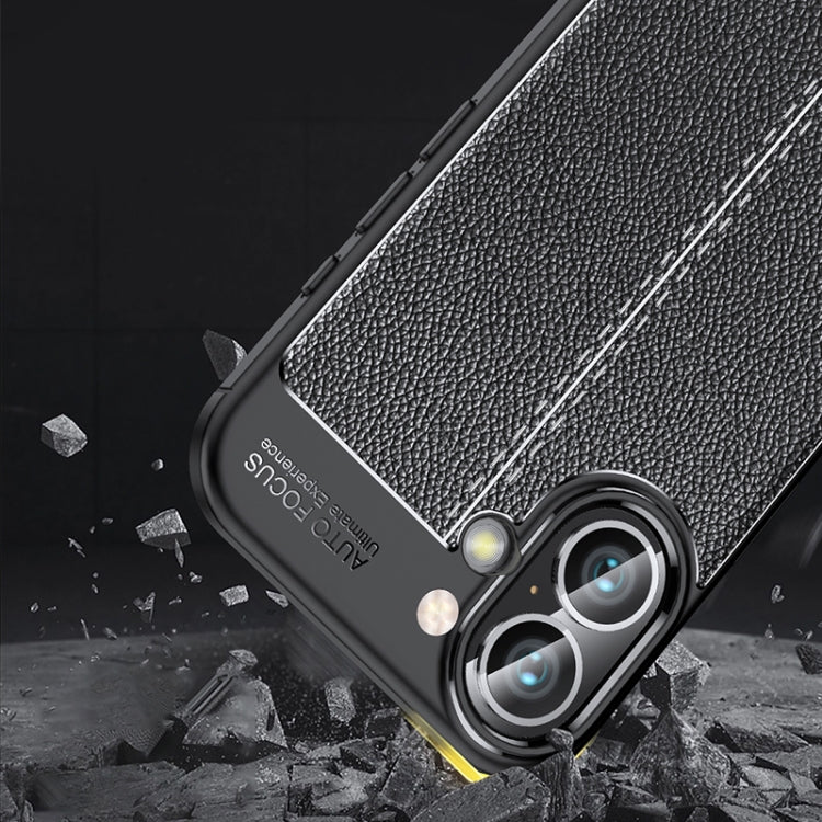 For iPhone 16 Litchi Texture Shockproof TPU Phone Case(Black)