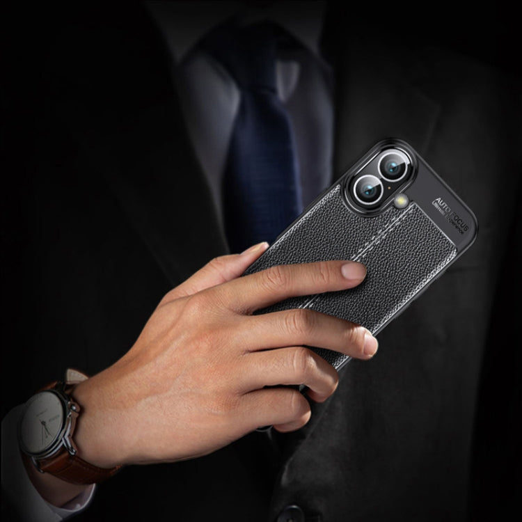 For iPhone 16 Litchi Texture Shockproof TPU Phone Case(Black)