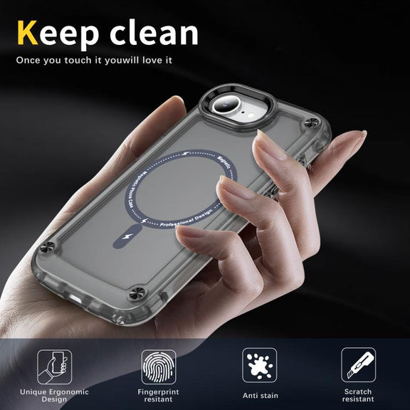 For iPhone 16e Skin Feel TPU + PC MagSafe Magnetic Phone Case(Transparent Black)