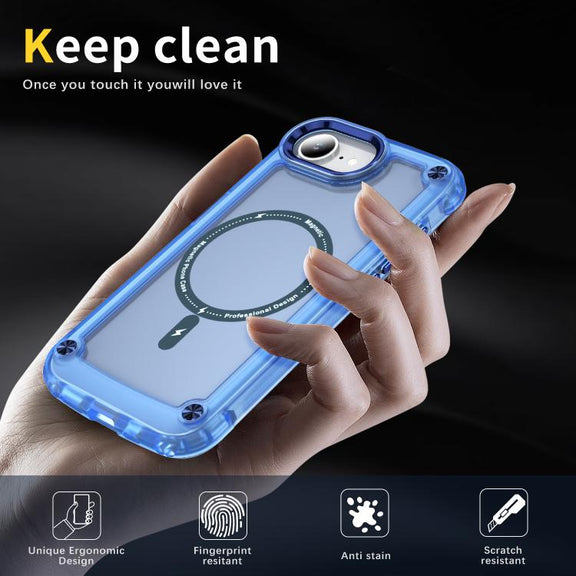 For iPhone 16e Skin Feel TPU + PC MagSafe Magnetic Phone Case(Transparent Blue)