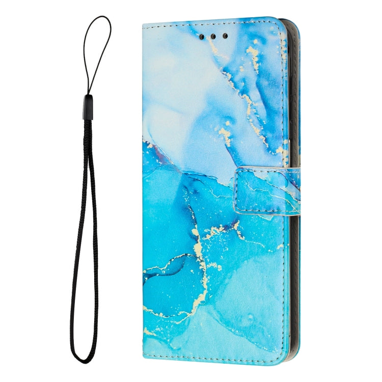 For Realme C53/Narzo N53 Painted Marble Pattern Leather Phone Case(Blue Green)