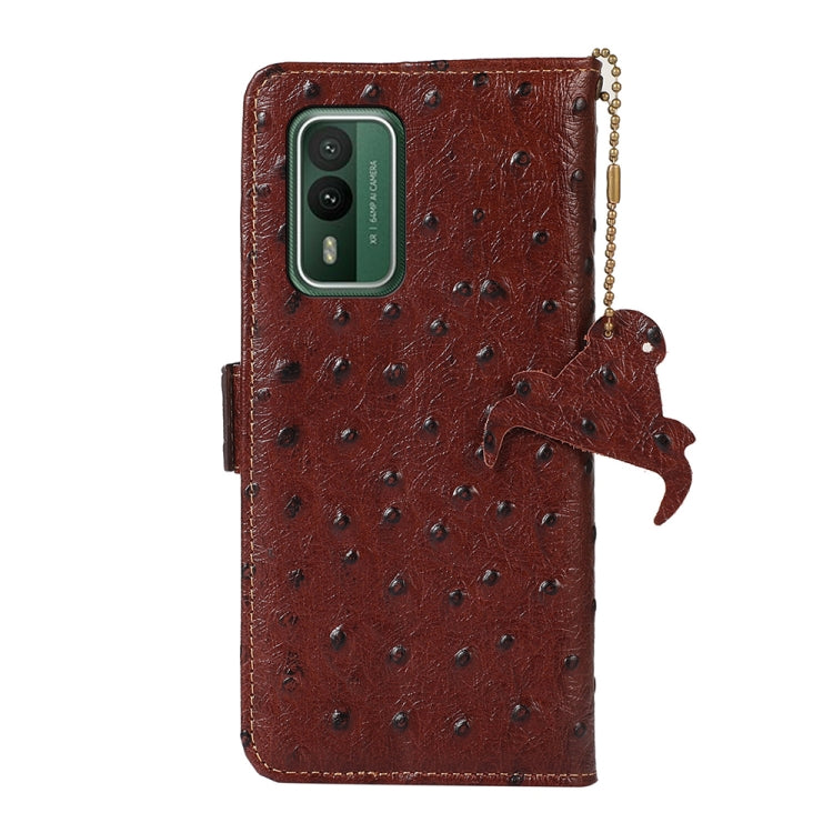 For Nokia XR21 Ostrich Pattern Genuine Leather RFID Phone Case(Coffee)