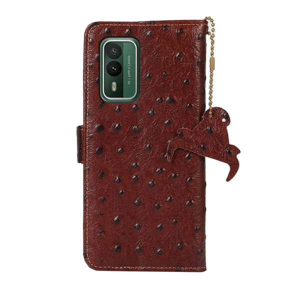 For Nokia XR21 Ostrich Pattern Genuine Leather RFID Phone Case(Coffee)
