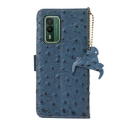 For Nokia XR21 Ostrich Pattern Genuine Leather RFID Phone Case(Blue)