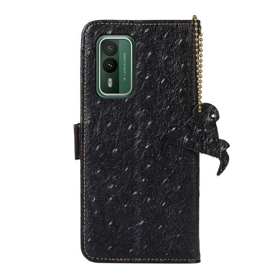 For Nokia XR21 Ostrich Pattern Genuine Leather RFID Phone Case(Black)