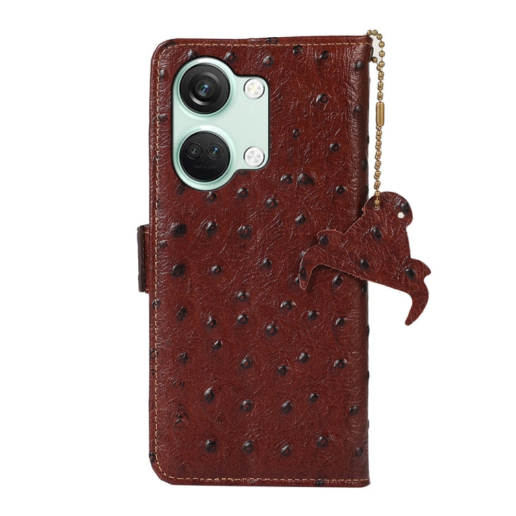 For OnePlus Nord 3 / Ace 2V Ostrich Pattern Genuine Leather RFID Phone Case(Coffee)