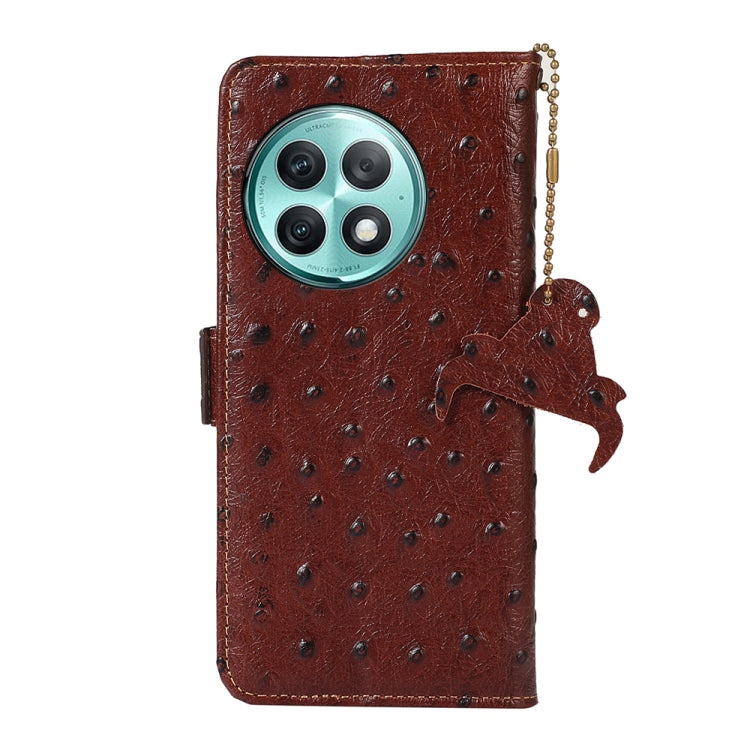 For OnePlus Ace 2 Pro Ostrich Pattern Genuine Leather RFID Phone Case(Coffee)