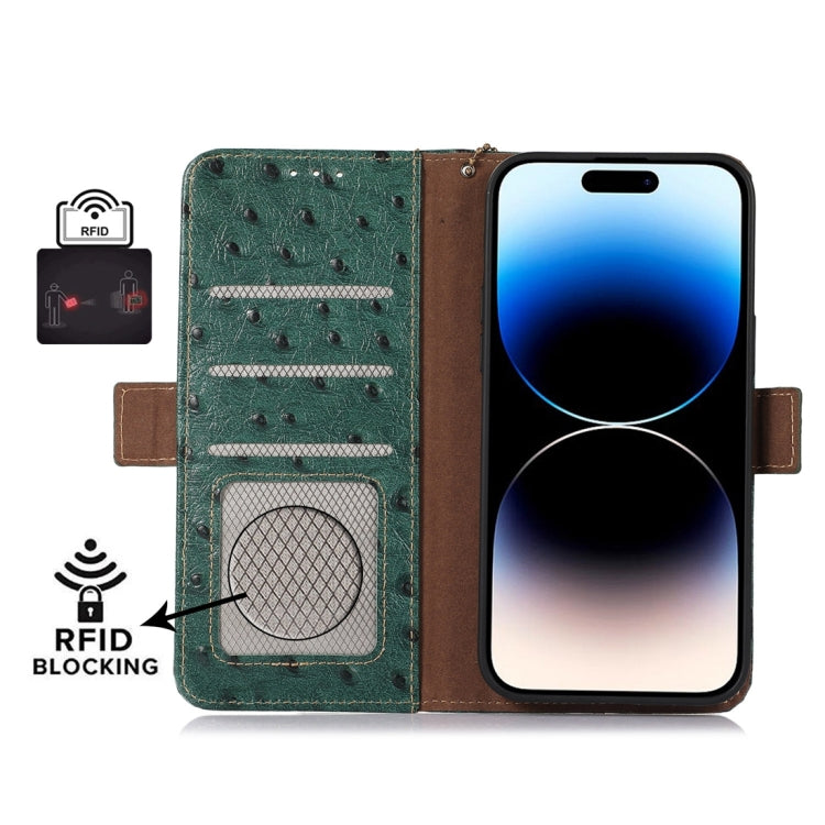 For OnePlus Ace 2 Pro Ostrich Pattern Genuine Leather RFID Phone Case(Green)