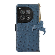 For OnePlus 12 Ostrich Pattern Genuine Leather RFID Phone Case(Blue)