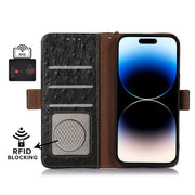 For OnePlus 12 Ostrich Pattern Genuine Leather RFID Phone Case(Black)