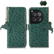 For OnePlus 12 Ostrich Pattern Genuine Leather RFID Phone Case(Green) - OnePlus Cases by PMC TechLife | Online Shopping South Africa | PMC TechLife | Buy Now Pay Later Mobicred