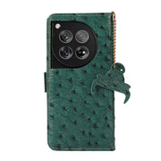 For OnePlus 12 Ostrich Pattern Genuine Leather RFID Phone Case(Green)