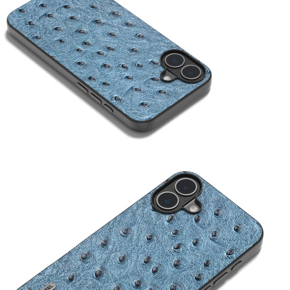 For iPhone 16 ABEEL Genuine Leather Ostrich Texture Phone Case(Blue)