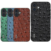For iPhone 16 Plus ABEEL Genuine Leather Ostrich Texture Phone Case(Green)
