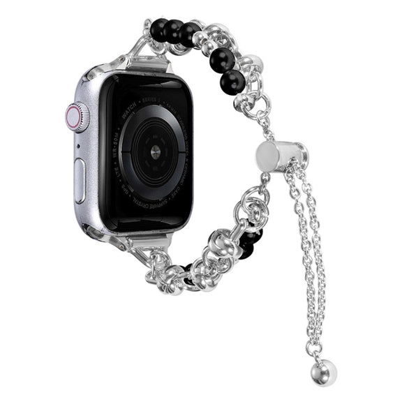 For Apple Watch 8 41mm Pearl Bracelet Metal Watch Band(Silver Black)