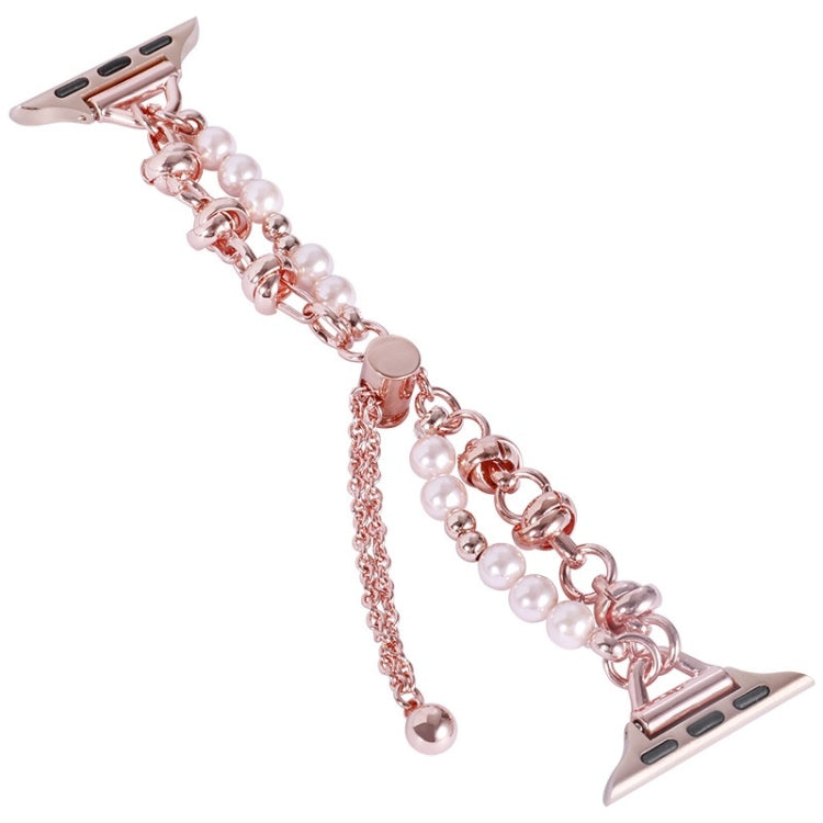 For Apple Watch 7 45mm Pearl Bracelet Metal Watch Band(Rose Gold)