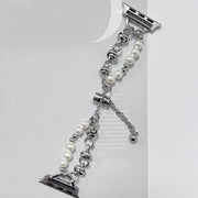 For Apple Watch 3 42mm Pearl Bracelet Metal Watch Band(Silver)
