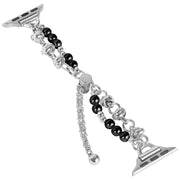 For Apple Watch 42mm Pearl Bracelet Metal Watch Band(Silver Black)