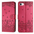 For iPhone 16e Cat Embossing Pattern Leather Phone Case with Lanyard(Red) - iPhone 16e Cases by PMC TechLife | Online Shopping South Africa | PMC TechLife | Buy Now Pay Later Mobicred