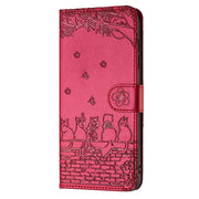 For iPhone 16e Cat Embossing Pattern Leather Phone Case with Lanyard(Red)