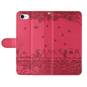For iPhone 16e Cat Embossing Pattern Leather Phone Case with Lanyard(Red)