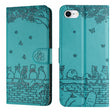 For iPhone 16e Cat Embossing Pattern Leather Phone Case with Lanyard(Blue) - iPhone 16e Cases by PMC TechLife | Online Shopping South Africa | PMC TechLife | Buy Now Pay Later Mobicred