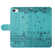 For iPhone 16e Cat Embossing Pattern Leather Phone Case with Lanyard(Blue)